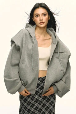 Structured Drop Shoulder Oversized Zip Hoodie Jacket -Modern Wear Shop 2e6cc4a49529029cf899ad13645f0b1f