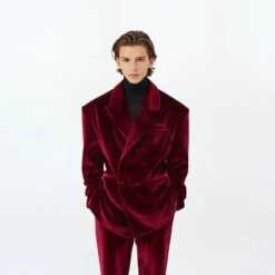 Oversized Double Breasted Velvet Structured Blazer