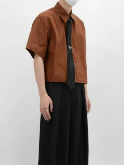 Oversized Short Sleeve Mid-Crop Shirt With Chest Pocket Detail -Modern Wear Shop 2ec9ea960b5728a72c165144c775095e