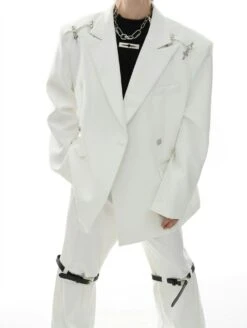 Oversized Double-Breasted Blazer With Peak Lapels And Silver Accents -Modern Wear Shop 2efd16e89be9d19ab97a301fd30c98cd