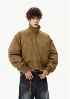 Ribbed Collar Cropped Bomber Flight Jacket -Modern Wear Shop 2f02861efe8a8f1e8648d35c1c9d17e0