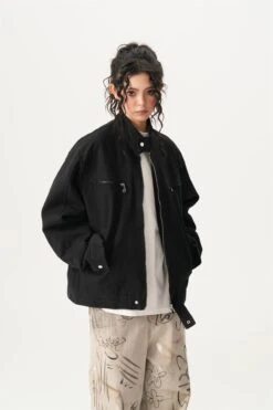 High Collar Drop Shoulder Jacket With Zip Pocket Details -Modern Wear Shop 2f09589305f2dae2ebfb7b010707710c