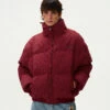 Checker Stand Collar Drop Shoulder Puffer Jacket