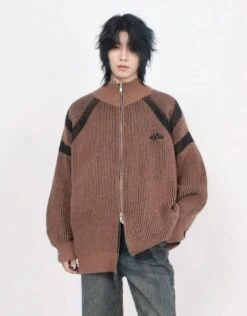 Ribbed High Collar Chevron-Pattern Zip-Up Jacket -Modern Wear Shop 2f569ec07115c8141101e158a4a503e9