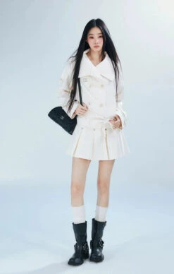 Double-Breasted Cropped Trench Coat With Belt Detail -Modern Wear Shop 2f93d4846ddc84921b42a2809cf7a959