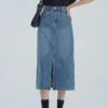 Classic Midi Denim Skirt With Front Slit