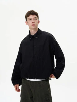 Collared Elastic-Waist Oversized Zip-Up Jacket With Pockets -Modern Wear Shop 2fcd288512bef5613c1248f43b77a97c