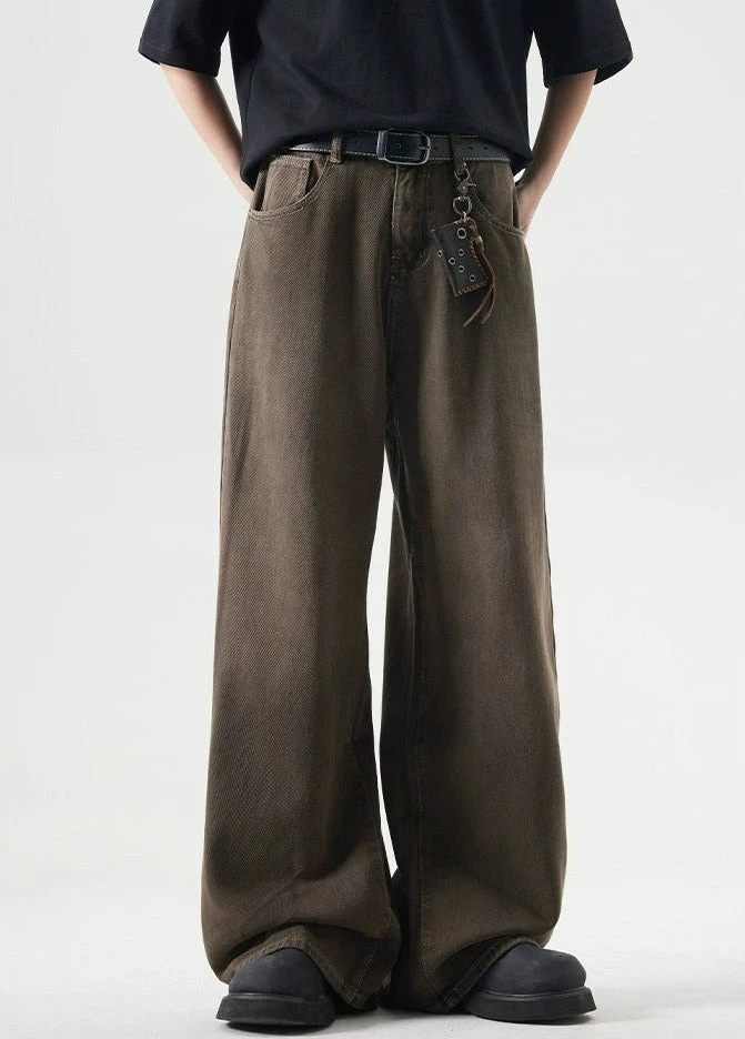 Wide-Leg Burnt Sand-Faded Denim Jeans 1 Wide-Leg Burnt Sand-Faded Denim Jeans