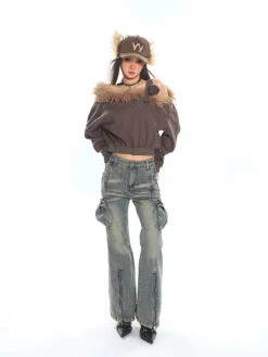 Faux Fur Trim Off-Shoulder Long Sleeve Top With Single Strap -Modern Wear Shop 2ff59b8c63e4123cd4fc117fb4e8fc63