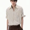 Stripe Overlap Short Sleeve Button-Up Shirt With Chest Pocket