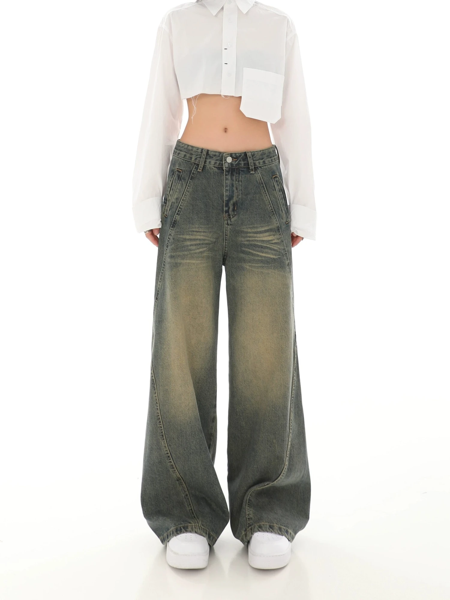 Sandblast Wide-Leg Jeans With Stitch Detail 12 Sandblast Wide-Leg Jeans With Stitch Detail - Image 12