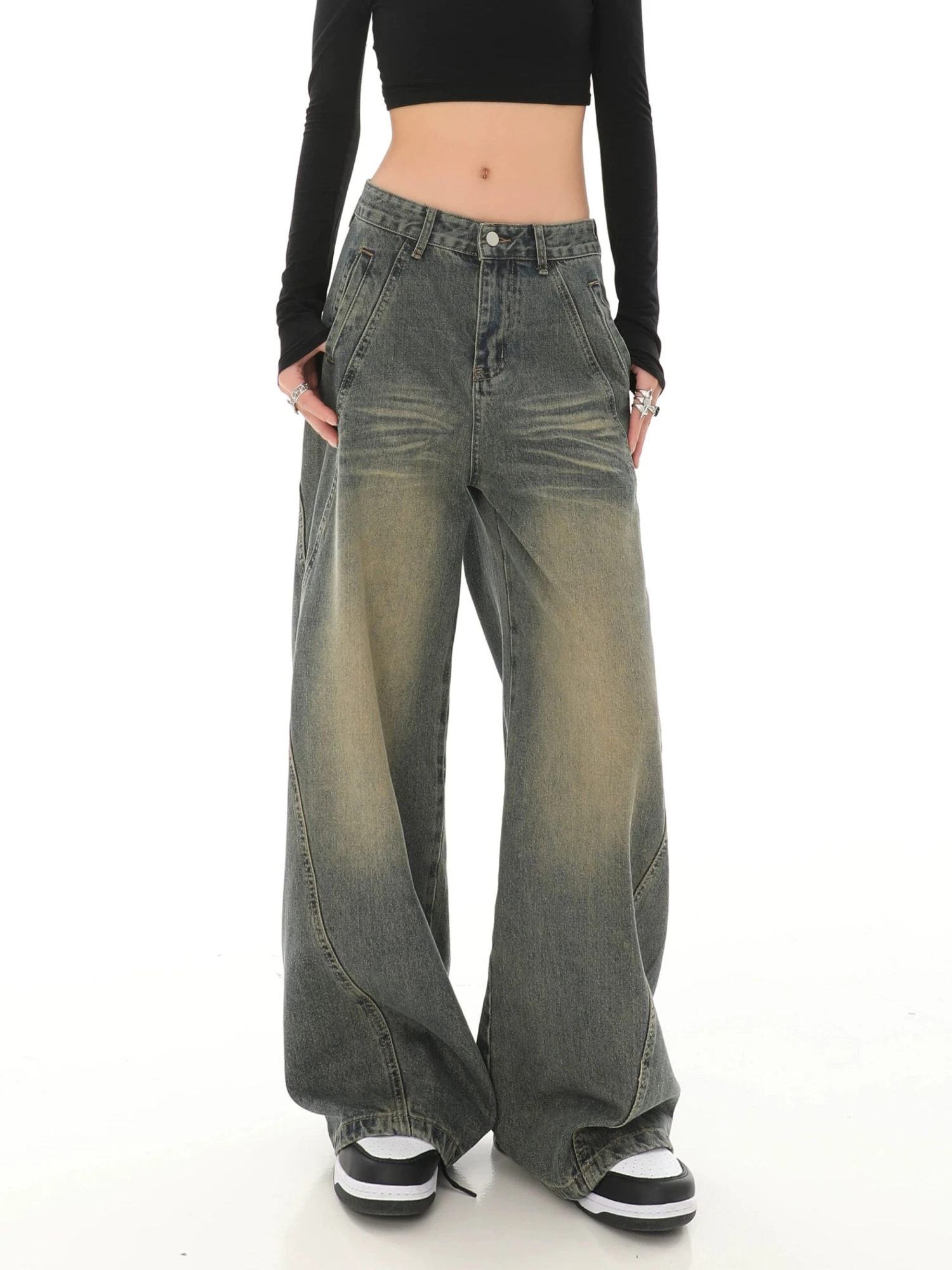 Sandblast Wide-Leg Jeans With Stitch Detail 2 Sandblast Wide-Leg Jeans With Stitch Detail - Image 2