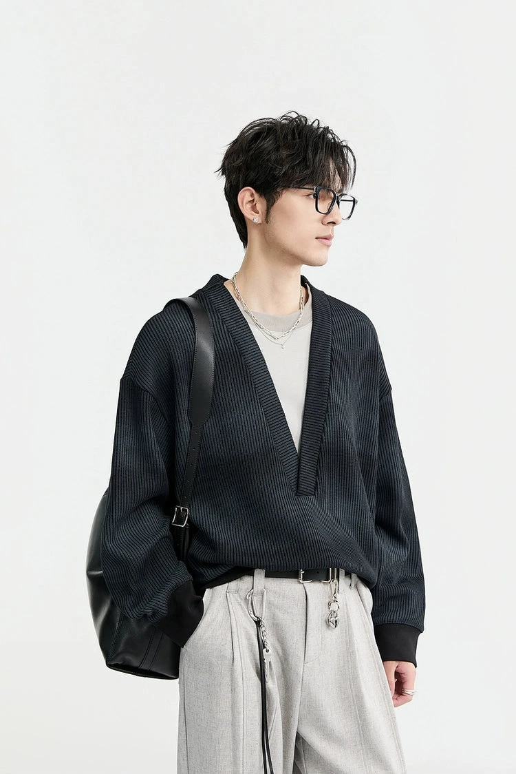 Mock Layered Gradient Ribbed V-Neck Knit Sweater 14 Mock Layered Gradient Ribbed V-Neck Knit Sweater - Image 14