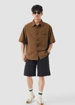 Boxy Textured Button-Up Shirt With Chest Pocket -Modern Wear Shop 3173f02d65ef8a807a5f04e70fe2b02d