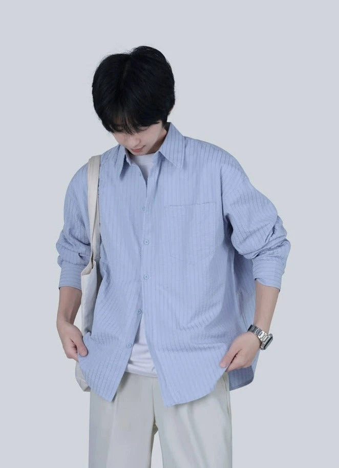 Wide-Striped Button-Down Long Sleeve Shirt 2 Wide-Striped Button-Down Long Sleeve Shirt - Image 2