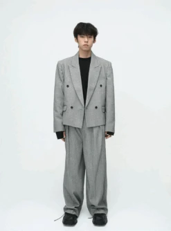 Boxy Low-Lapel Double-Breasted Relaxed Suit Set