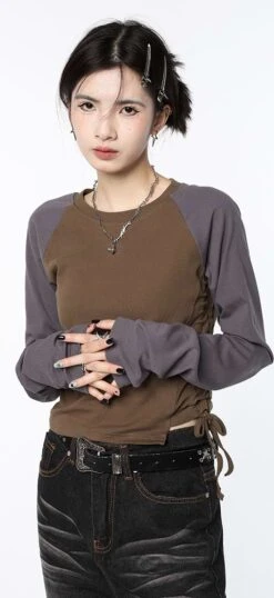 Ruched Side Baseball Long Sleeve T-Shirt -Modern Wear Shop 31af041eddfe715aa56ee3a1dfa0d79e