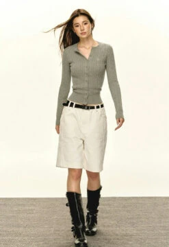 Ribbed Cable Knit Cardigan With Button Front -Modern Wear Shop 31af85100a88cd31ca6bdc787d475bba