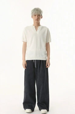 Mock Two-Piece Pinstripe Wide Leg Trousers With Elastic Waist -Modern Wear Shop 31cd8c640595b6c9b1243f3668bde2ba