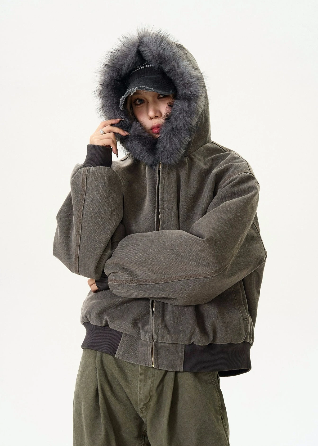 Contrast Faux Fur Hooded Bomber Jacket 6 Contrast Faux Fur Hooded Bomber Jacket - Image 6