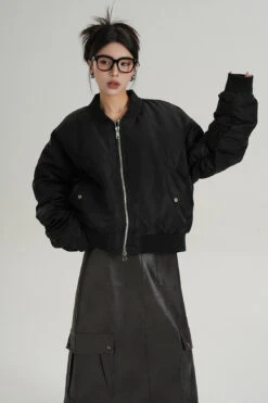 Oversized Mid-Crop Bomber Jacket With Sleeve Zip Pocket -Modern Wear Shop 31e3e434aae3c64aef4044439f17190c