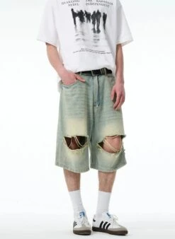 Distressed Denim Bermuda Shorts With Frayed Hems -Modern Wear Shop 31fa670679240aac57673b9dc75d76ff