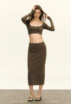 Skinny Bow-Detail Long Sleeve Crop Top And Maxi Skirt Two Piece Set -Modern Wear Shop 3218f4f46c16a3f2826cad2c3c6adb1d