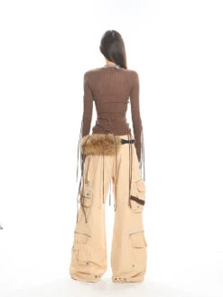 Wide-Leg Low Waist Cargo Pants With Multi-Pocket Detail -Modern Wear Shop 323cec27216f0380792e46fb8fb9a235