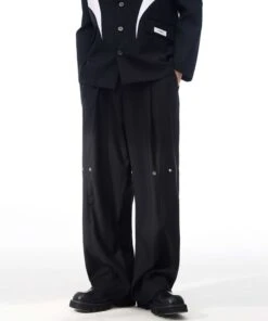 Pleated Straight Fit Pants With Knee Buttons -Modern Wear Shop 3259f529c90e63e7a70439bc15fdce08