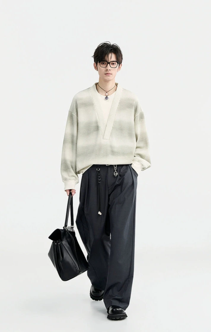 Mock Layered Gradient Ribbed V-Neck Knit Sweater 9 Mock Layered Gradient Ribbed V-Neck Knit Sweater - Image 9