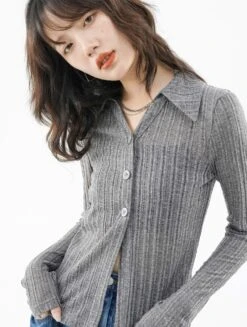 Ribbed Button Long Sleeve Top -Modern Wear Shop 32e5bae8b9001c301e33a60b21c86a0e