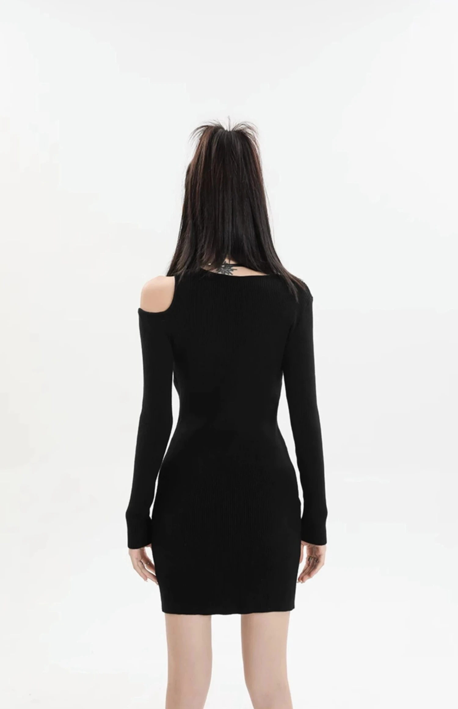 Asymmetric Collar Long Sleeve Bodycon Mini Dress 7 Asymmetric Collar Long Sleeve Bodycon Mini Dress - Image 7
