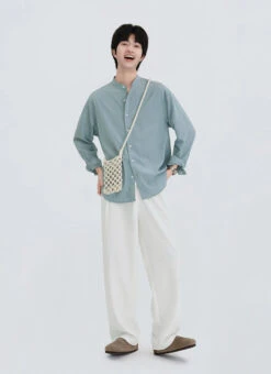 Oversized Long Sleeve Band Collar Button-Up Shirt 9 Oversized Long Sleeve Band Collar Button-Up Shirt -Modern Wear Shop 33447a554654a4e781f23729fbba4ab4