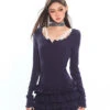 Tiered Ruffle Long Sleeve Mini Dress With Lace Trim