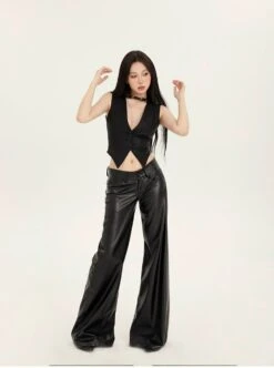 Faux Leather Wide-Leg Low-Rise Trousers -Modern Wear Shop 33ec1ef218bcc92863b4db12ee4ab434