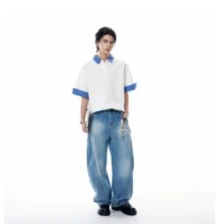 Contrast Plaid Collar Short Sleeve Polo Shirt -Modern Wear Shop 3422793c0fa5a106c2d7db3ffb0688f1