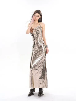 Metallic Sheen Draped Halter Maxi Dress 24 Metallic Sheen Draped Halter Maxi Dress -Modern Wear Shop 343614a9255498cbc50202f0c7a2c4a7