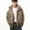 Puffer Jacket With Ribbed Hem And Stand Collar