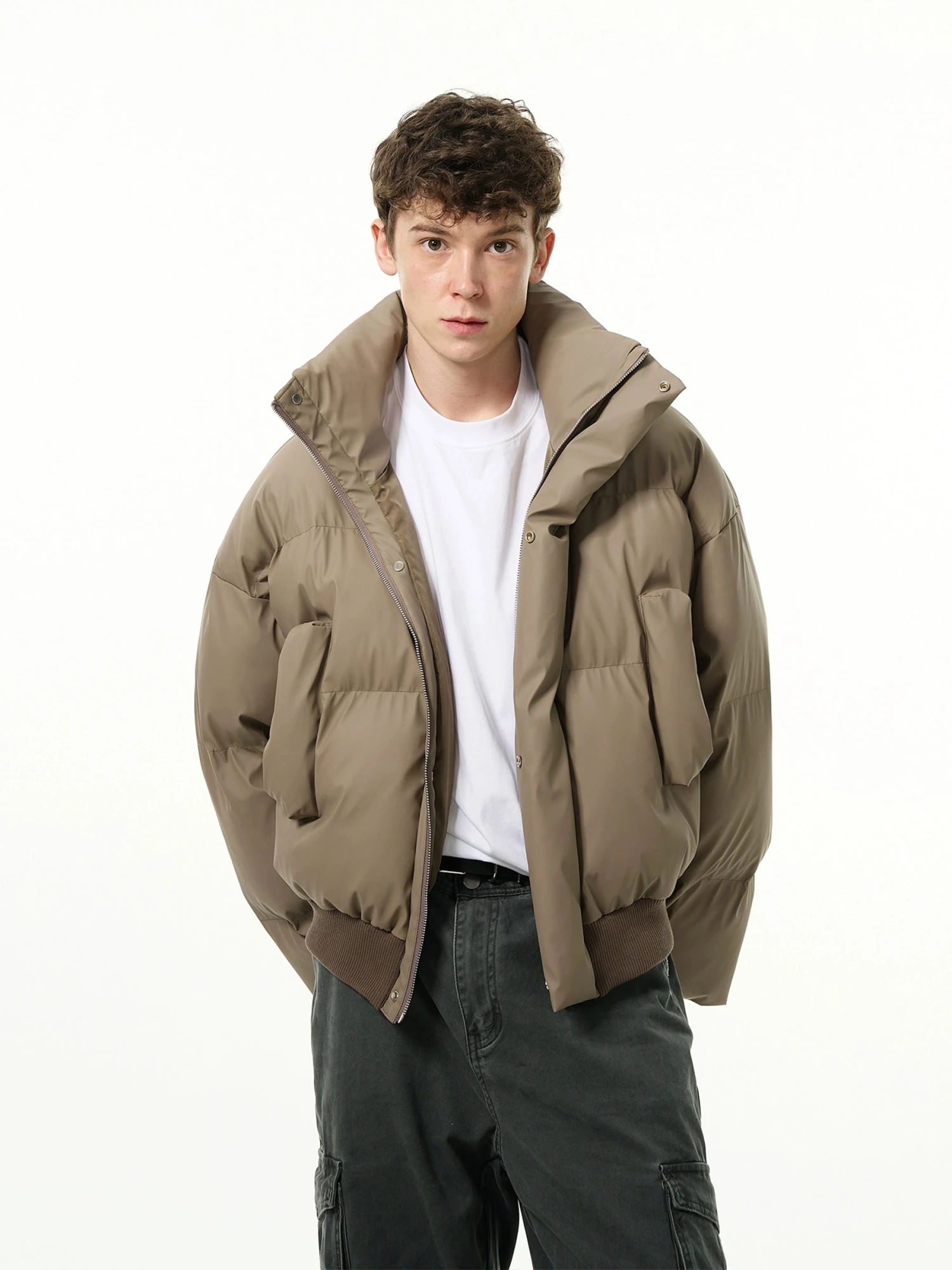 Puffer Jacket With Ribbed Hem And Stand Collar 1 Puffer Jacket With Ribbed Hem And Stand Collar