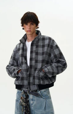 Plaid Bomber Jacket With Stand Collar 20 Plaid Bomber Jacket With Stand Collar -Modern Wear Shop 34a6638e3837f3d7c5abf4952f296c43