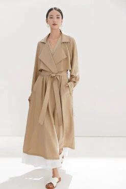 Belted Shawl Collar Trench Coat With Buckle Cuffs