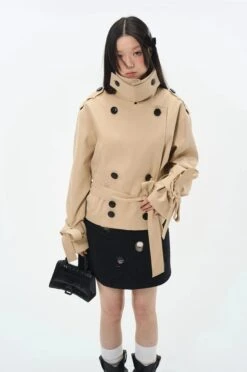Overlapped Cropped Trench Coat With Belt