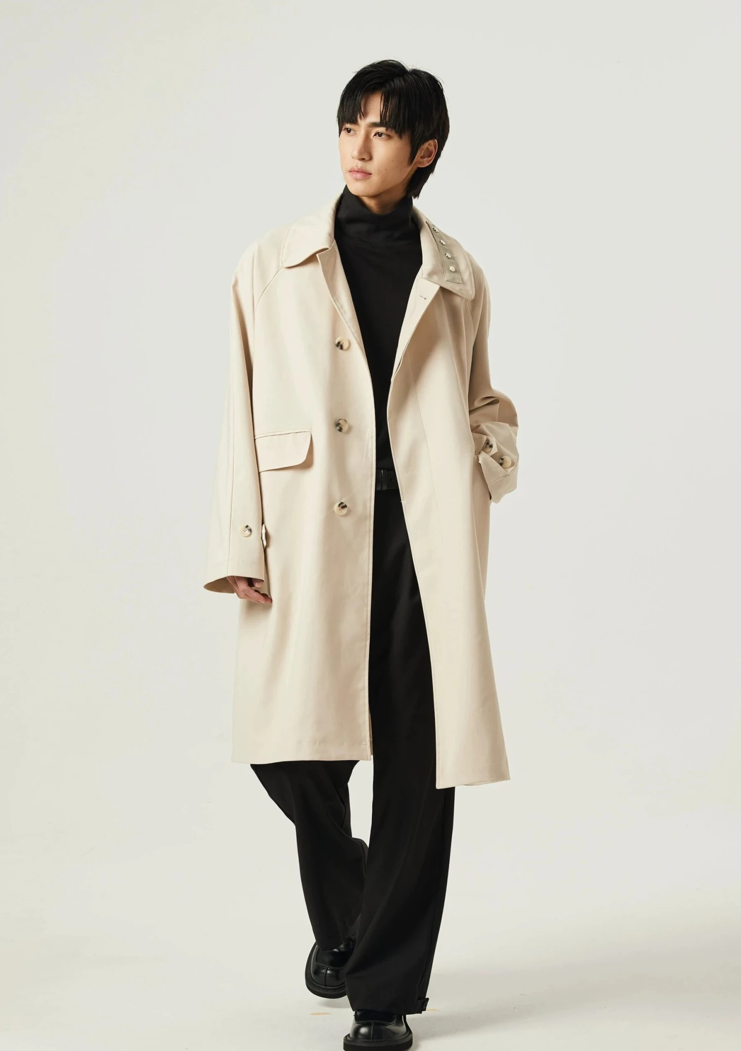 Slim Long Single-Breasted Coat With Collar Studs 4 Slim Long Single-Breasted Coat With Collar Studs - Image 4