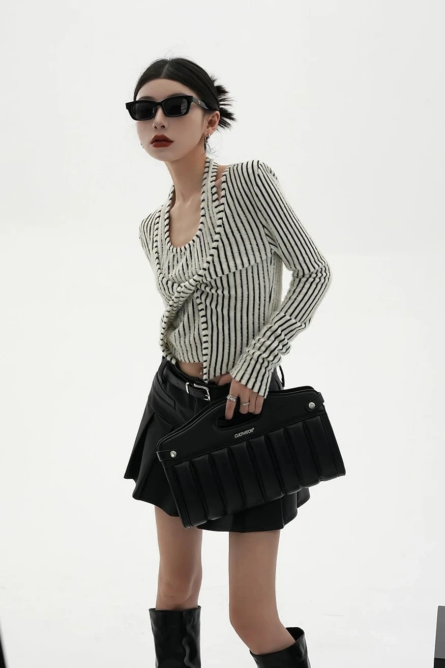 Stripe Halter Neck Knot Long Sleeve Blouse 2 Stripe Halter Neck Knot Long Sleeve Blouse - Image 2