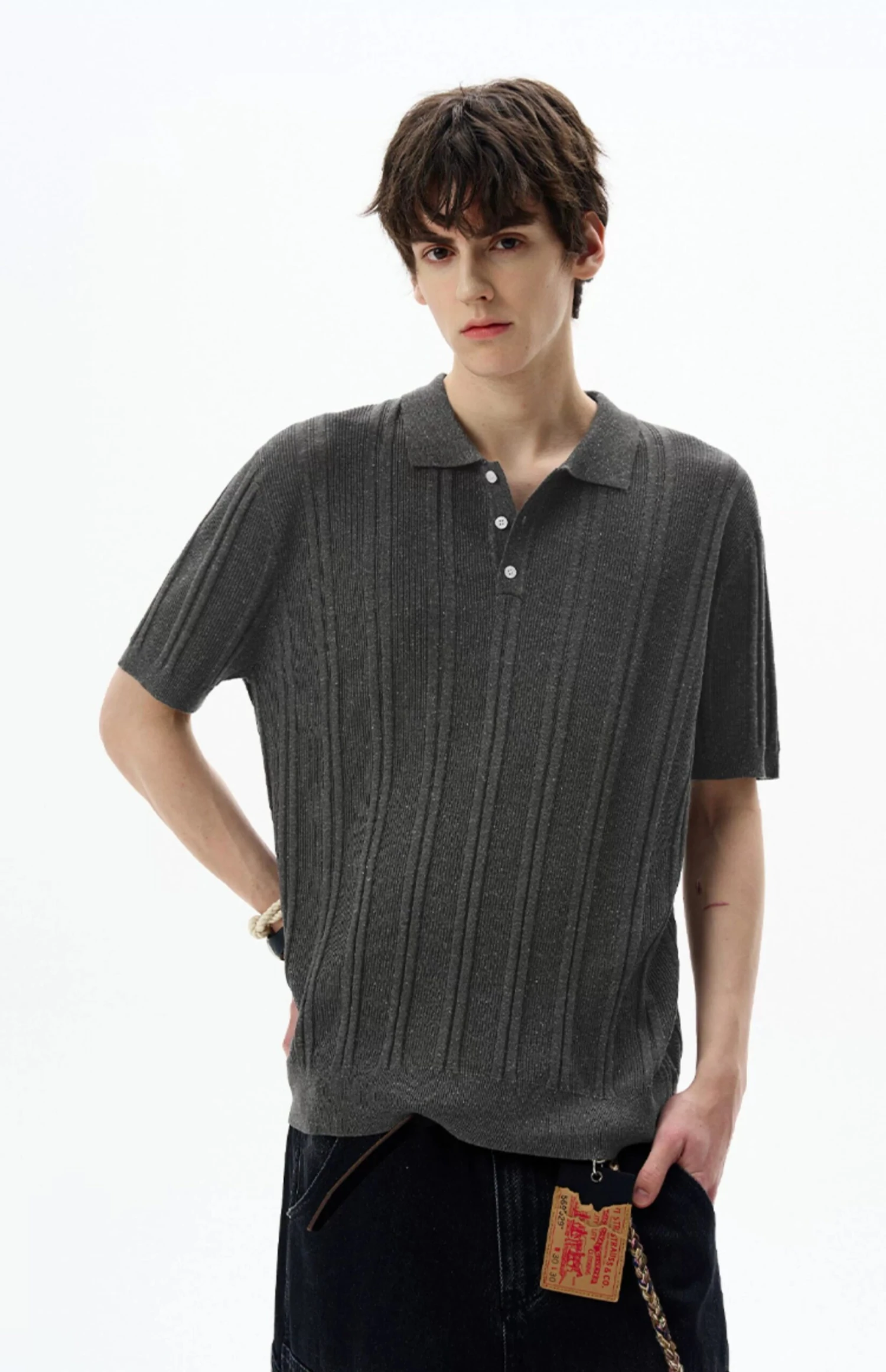 Ribbed Knit Short Sleeve Polo Shirt 9 Ribbed Knit Short Sleeve Polo Shirt - Image 9