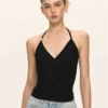 Ruched Wrap Halter Neck Top With Buckle Detail