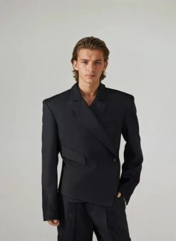 Asymmetric Overlap Button Lace Patchwork Blazer