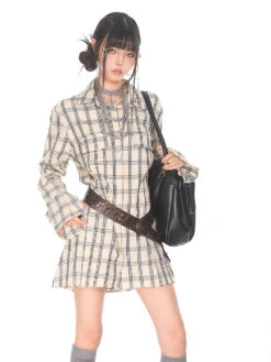 Flare Long Sleeve Pleated Mini Shirt-Dress -Modern Wear Shop 35a06c0e1bb0179359305f9e1f8beedf