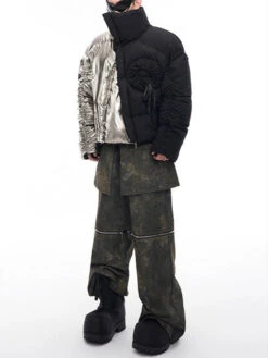 Two-Tone Metallic Puffer Jacket With Rosette Detail -Modern Wear Shop 36453cf44f2ceedf32187423725d69c2