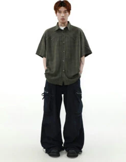 Oversized Plaid Button-Up Short Sleeve Shirt -Modern Wear Shop 3698ae11d2d748fad86f2cb9c0f235be